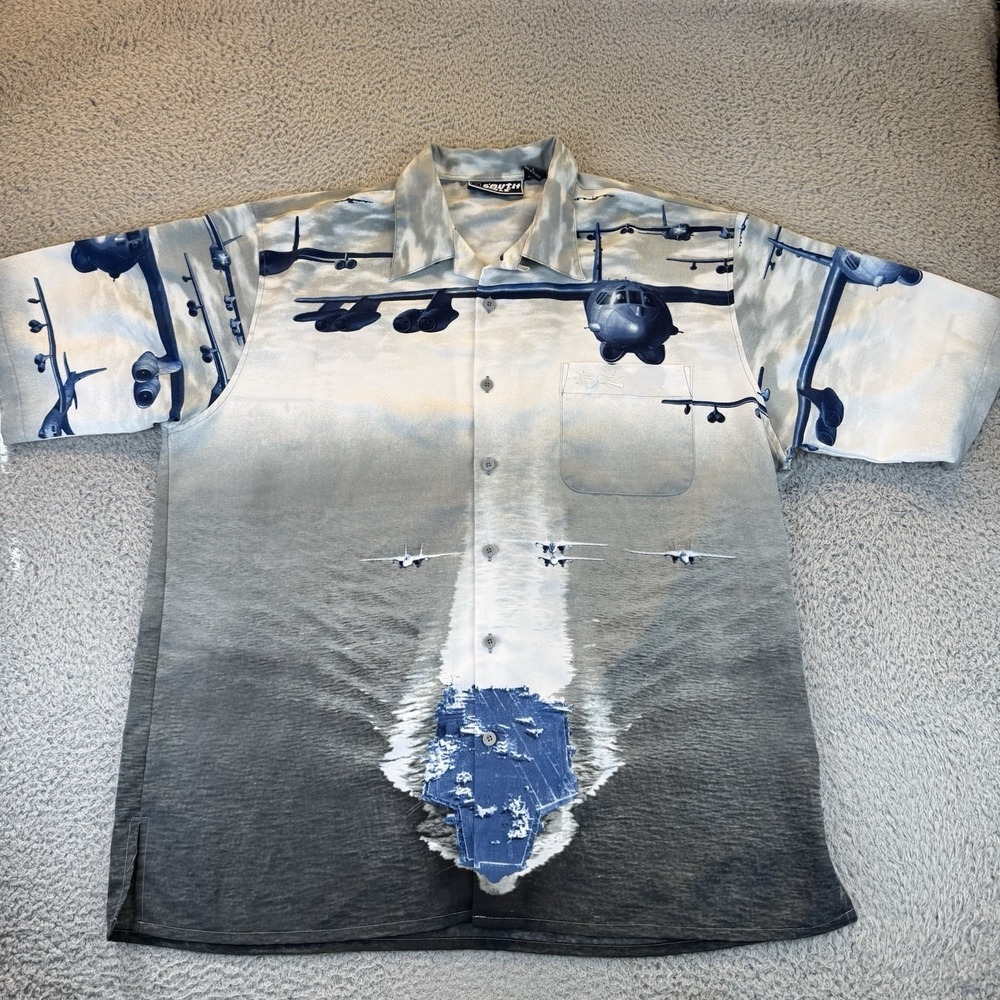 South Pole Aircraft Carrier‎ Shirt Mens Large Plane Graphic Vintage Short Sleeve